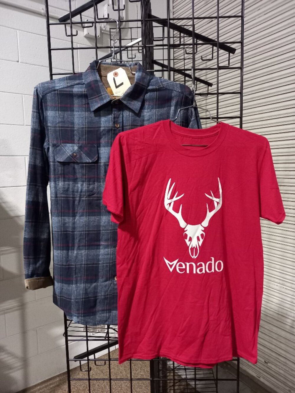 Mens Flannel Plaid Shirt Plaid Steel Blue + Red Venado Tee | Large